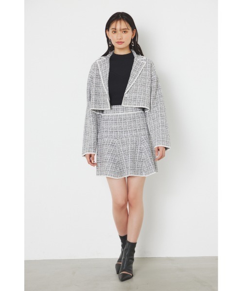 rienda（リエンダ）の「クロップドWテーラードツイード二ットジャケット（テーラードジャケット・レディース・ブラック/ライム/ホワイト・FREE）」の12枚目の写真