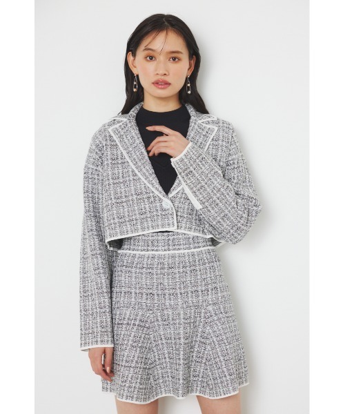 rienda（リエンダ）の「クロップドWテーラードツイード二ットジャケット（テーラードジャケット・レディース・ブラック/ライム/ホワイト・FREE）」の15枚目の写真