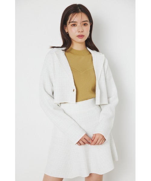 rienda（リエンダ）の「クロップドWテーラードツイード二ットジャケット（テーラードジャケット・レディース・ブラック/ライム/ホワイト・FREE）」の4枚目の写真