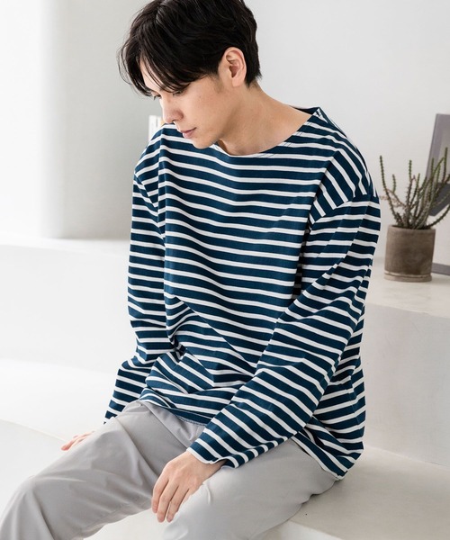 LAKOLE(ラコレ)の「バスクボーダーロングTシャツ / 179767(Tシャツ/カットソー・メンズ・ダークブルー/ラベンダー/アイボリー・MEDIUM/LARGE)」の8枚目の写真