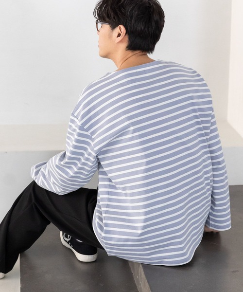 LAKOLE(ラコレ)の「バスクボーダーロングTシャツ / 179767(Tシャツ/カットソー・メンズ・ダークブルー/ラベンダー/アイボリー・MEDIUM/LARGE)」の13枚目の写真