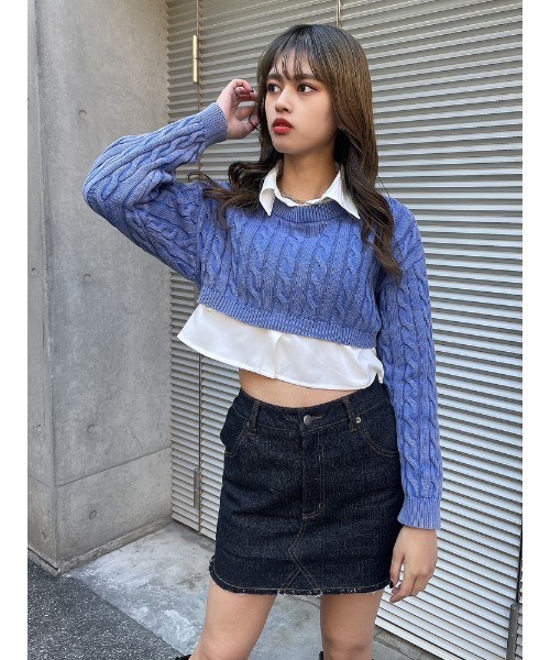 ENVYM（アンビー）の「ニットドッキングショートSH（ニット/セーター・レディース・グレー/ブルー/ブラック・FREE）」の4枚目の写真