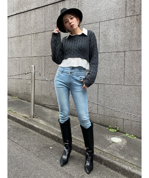 ENVYM（アンビー）の「ニットドッキングショートSH（ニット/セーター・レディース・グレー/ブルー/ブラック・FREE）」の10枚目の写真