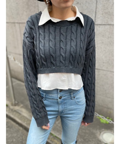 ENVYM（アンビー）の「ニットドッキングショートSH（ニット/セーター・レディース・グレー/ブルー/ブラック・FREE）」の6枚目の写真