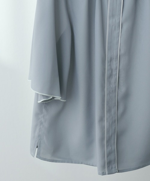 natural couture（ナチュラルクチュール）の「新色追加/WEB限定/パール釦ポイントカラーフレア５分袖ブラウス（シャツ/ブラウス・レディース・ネイビー/ベージュ系その他/サックスブルー/ピンク/オフホワイト/ピンクベージュ/ドット/グリーン・FREE）」の22枚目の写真