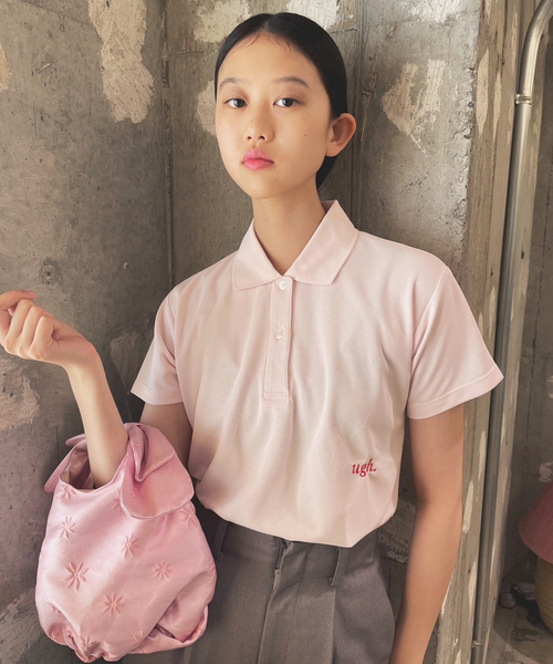 Charles Chaton(シャルルシャトン)の「golf girl shirt ゴルフガールシャツ(ポロシャツ・レディース・ピンク/アイボリー/ブラック・FREE)」の3枚目の写真