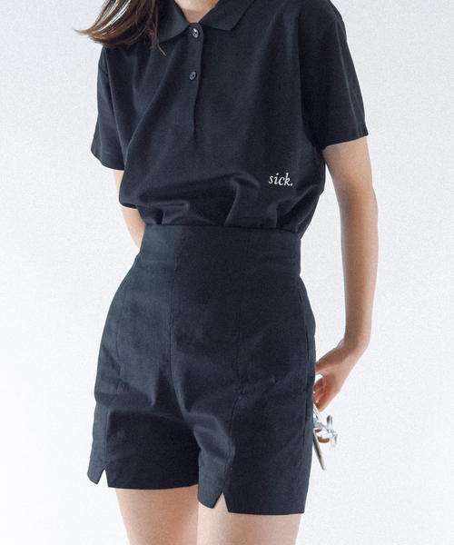 Charles Chaton(シャルルシャトン)の「golf girl shirt ゴルフガールシャツ(ポロシャツ・レディース・ピンク/アイボリー/ブラック・FREE)」の4枚目の写真