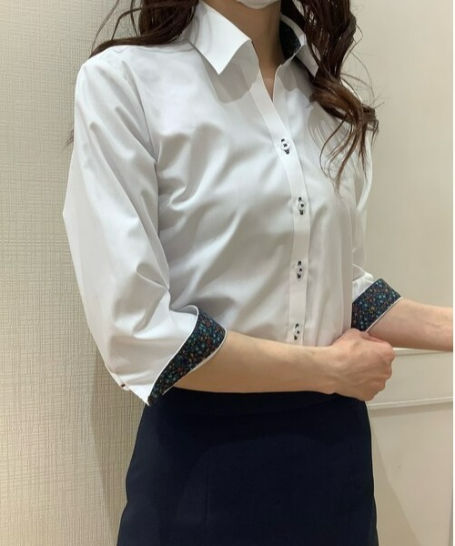 TOKYO SHIRTS(トウキョウシャツ)の「透け防止 形態安定ノーアイロン スキッパー 七分袖ビジネスワイシャツ(ビジネスシャツ・レディース・ホワイト・LL/S/M/L/XL)」の1枚目の写真