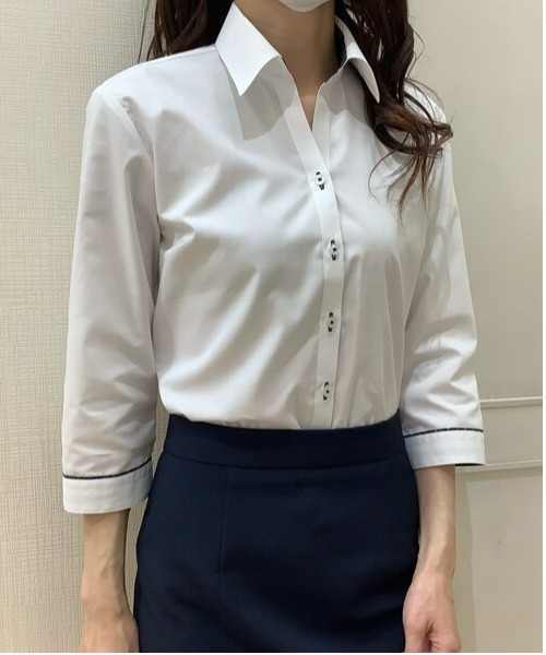 TOKYO SHIRTS(トウキョウシャツ)の「透け防止 形態安定ノーアイロン スキッパー 七分袖ビジネスワイシャツ(ビジネスシャツ・レディース・ホワイト・LL/S/M/L/XL)」の10枚目の写真