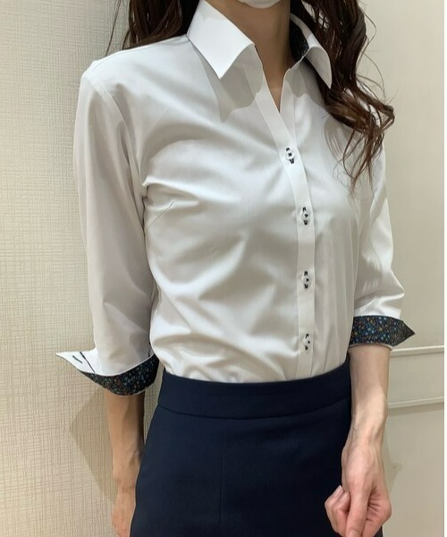 TOKYO SHIRTS(トウキョウシャツ)の「透け防止 形態安定ノーアイロン スキッパー 七分袖ビジネスワイシャツ(ビジネスシャツ・レディース・ホワイト・LL/S/M/L/XL)」の9枚目の写真