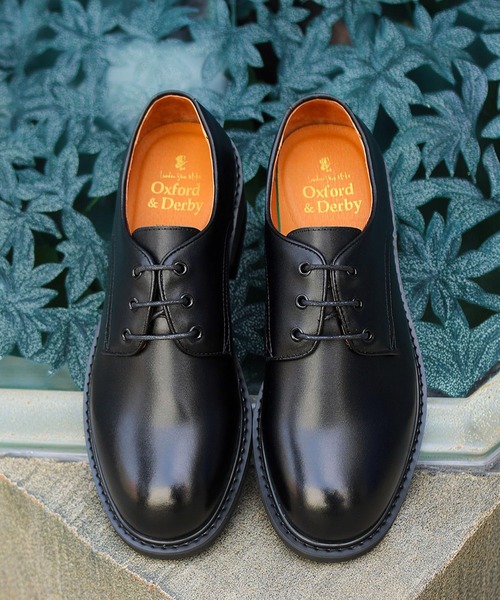 WEB限定 本革 外羽根 プレーントゥ レースアップ シューズ