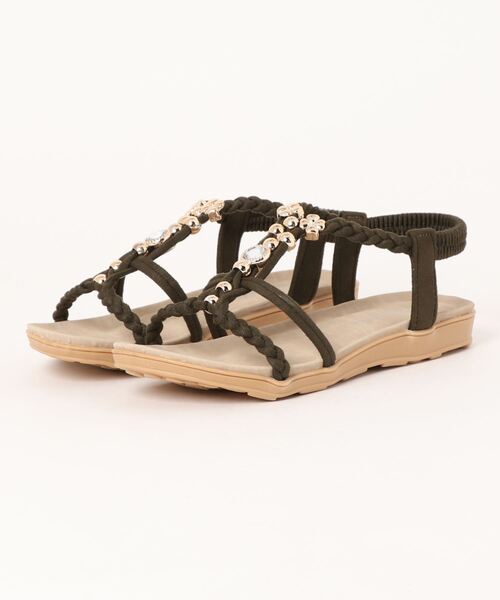 Balancoire（ブランコアール）の「Tストラップ ビジューフラットサンダル（サンダル・レディース・ブラック/ネイビー/アイボリー/カーキ・M/LL/L/S）」の9枚目の写真