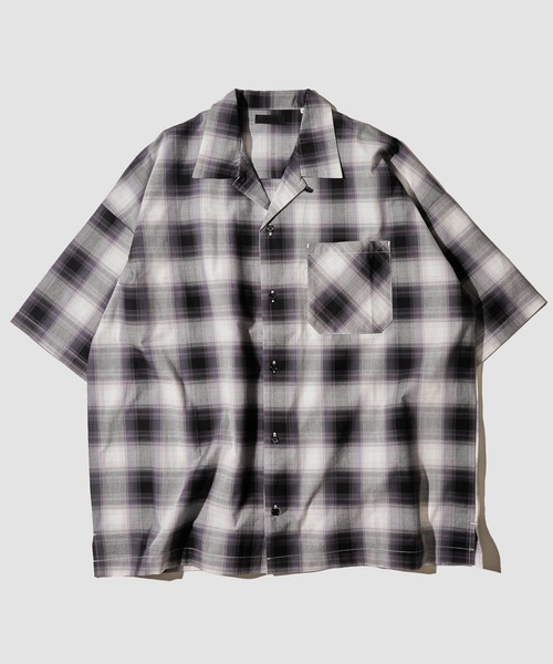 ADPOSION（アドポーション）の「リラックスフィット オープンカラー オンブレチェック ショートスリーブシャツ（シャツ/ブラウス・メンズ・ブラウン/ブラック/ブルー・MEDIUM/X-LARGE/LARGE）」の4枚目の写真