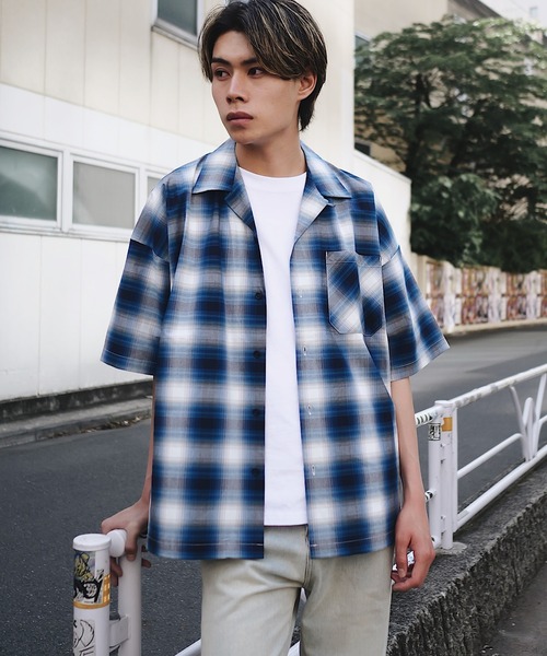 ADPOSION（アドポーション）の「リラックスフィット オープンカラー オンブレチェック ショートスリーブシャツ（シャツ/ブラウス・メンズ・ブラウン/ブラック/ブルー・MEDIUM/X-LARGE/LARGE）」の15枚目の写真