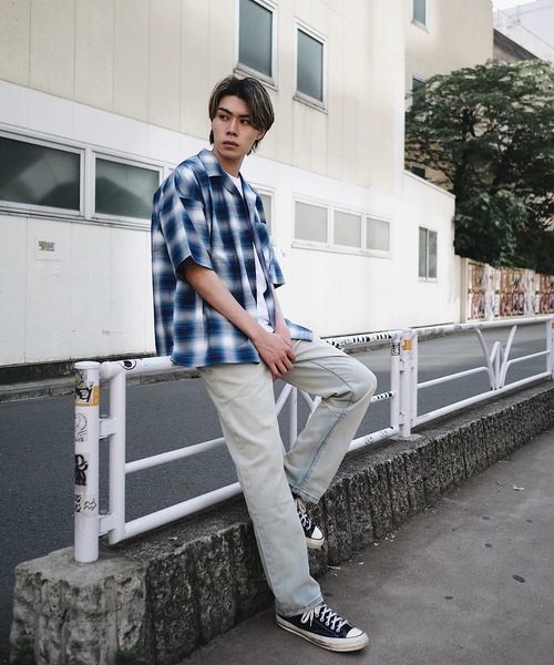 ADPOSION（アドポーション）の「リラックスフィット オープンカラー オンブレチェック ショートスリーブシャツ（シャツ/ブラウス・メンズ・ブラウン/ブラック/ブルー・MEDIUM/X-LARGE/LARGE）」の14枚目の写真