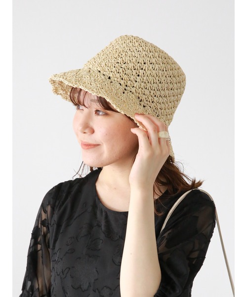 ehka sopo（エヘカソポ）の「ペーパーちびつばハット（ハット・レディース・キナリ/ベージュ/ブラック・ﾌﾘ-）」の2枚目の写真