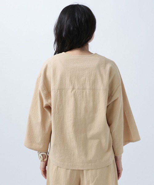 BAYFLOW（ベイフロー）の「ジャケットスタイルオーバーシャツ（ノーカラージャケット・レディース・ベージュ/オレンジ/ブラウン・FREE）」の18枚目の写真