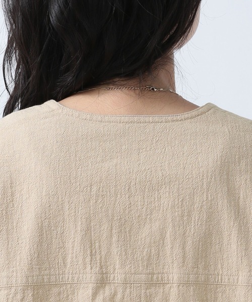 BAYFLOW（ベイフロー）の「ジャケットスタイルオーバーシャツ（ノーカラージャケット・レディース・ベージュ/オレンジ/ブラウン・FREE）」の19枚目の写真