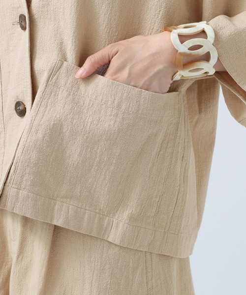 BAYFLOW（ベイフロー）の「ジャケットスタイルオーバーシャツ（ノーカラージャケット・レディース・ベージュ/オレンジ/ブラウン・FREE）」の22枚目の写真