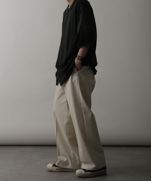 ZIP FIVE（ジップファイブ）の「【ZIP FIVE】ハイウエストタックワイドストレートチノパンツ/チノパンツ イージーワークパンツ ワイドパンツ シェフパンツ（チノパンツ・メンズ・カーキ/チャコールグレー/ブラック/ベージュ/アイボリー/ブラウン・X-LARGE/LARGE/MEDIUM）」の9枚目の写真