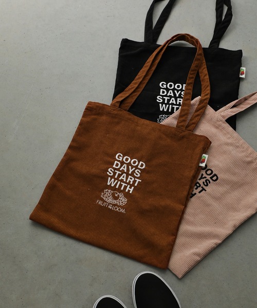 FRUIT OF THE LOOM(フルーツオブザルーム)の「FRUIT OF THE LOOM CORDUROY TOTE BAG(トートバッグ・メンズ・ベージュ/ブラック/ブラウン・FREE)」の1枚目の写真