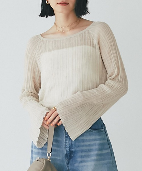 RIVE DROITE（リヴドロワ）の「シアーランダムリブニット（ニット/セーター・レディース・ベージュ/ブラック・FREE）」の2枚目の写真