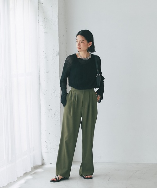 RIVE DROITE（リヴドロワ）の「シアーランダムリブニット（ニット/セーター・レディース・ベージュ/ブラック・FREE）」の3枚目の写真