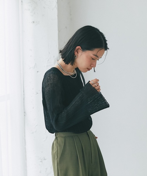 RIVE DROITE（リヴドロワ）の「シアーランダムリブニット（ニット/セーター・レディース・ベージュ/ブラック・FREE）」の7枚目の写真