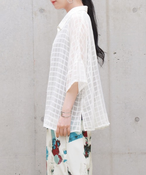 n'OrLABEL（ノアールレーベル）の「【廃盤】『チェック柄シアーシャツ』（シャツ/ブラウス・レディース・オフホワイト/ブラック・FREE）」の5枚目の写真