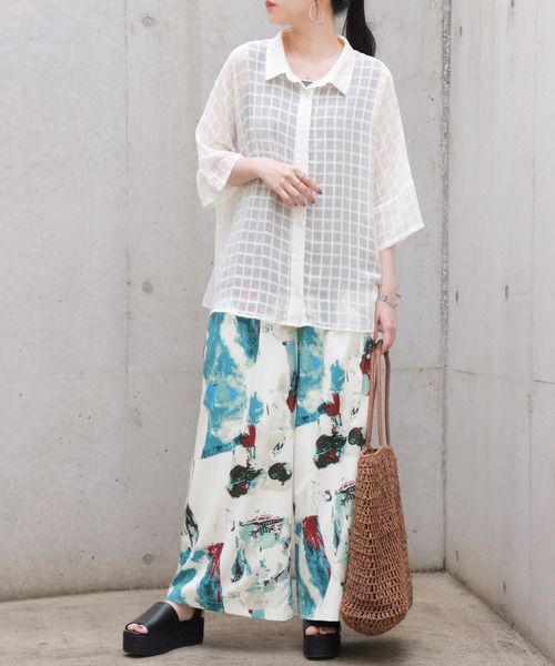 n'OrLABEL（ノアールレーベル）の「【廃盤】『チェック柄シアーシャツ』（シャツ/ブラウス・レディース・オフホワイト/ブラック・FREE）」の7枚目の写真