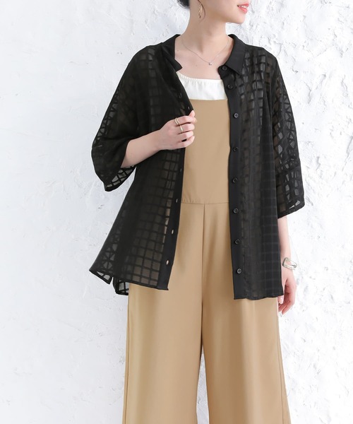 n'OrLABEL（ノアールレーベル）の「【廃盤】『チェック柄シアーシャツ』（シャツ/ブラウス・レディース・オフホワイト/ブラック・FREE）」の8枚目の写真