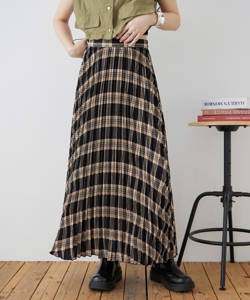 Fashion Letter(ファッションレター)の「ポプリン チェックプリント プリーツスカート(スカート・レディース・ブルー/グリーン/ブラック・M)」の2枚目の写真