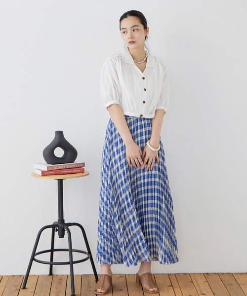 Fashion Letter(ファッションレター)の「ポプリン チェックプリント プリーツスカート(スカート・レディース・ブルー/グリーン/ブラック・M)」の4枚目の写真