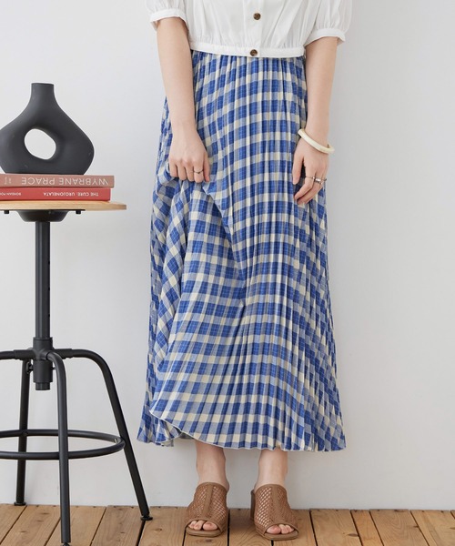 Fashion Letter(ファッションレター)の「ポプリン チェックプリント プリーツスカート(スカート・レディース・ブルー/グリーン/ブラック・M)」の5枚目の写真