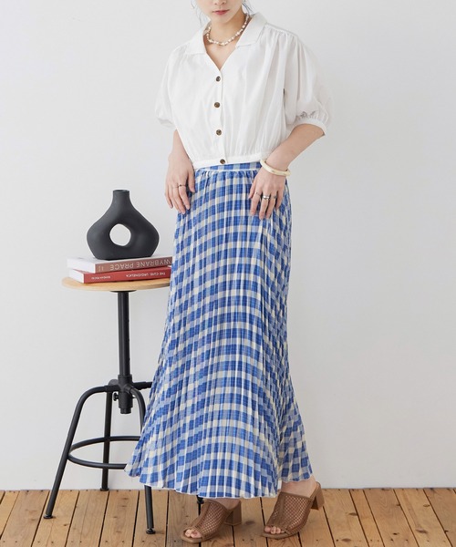Fashion Letter(ファッションレター)の「ポプリン チェックプリント プリーツスカート(スカート・レディース・ブルー/グリーン/ブラック・M)」の6枚目の写真