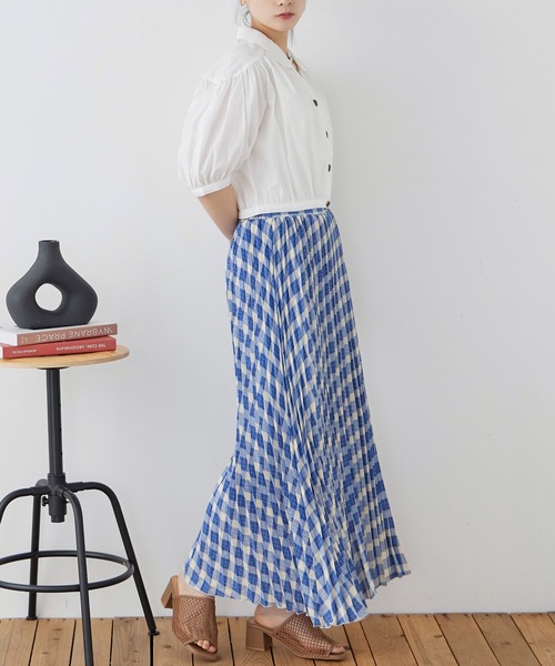 Fashion Letter(ファッションレター)の「ポプリン チェックプリント プリーツスカート(スカート・レディース・ブルー/グリーン/ブラック・M)」の7枚目の写真