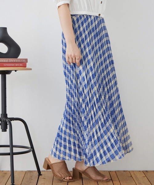 Fashion Letter(ファッションレター)の「ポプリン チェックプリント プリーツスカート(スカート・レディース・ブルー/グリーン/ブラック・M)」の8枚目の写真