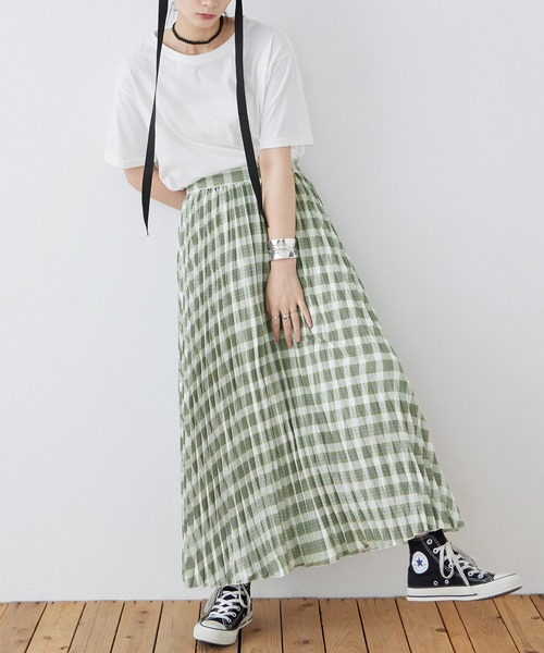 Fashion Letter(ファッションレター)の「ポプリン チェックプリント プリーツスカート(スカート・レディース・ブルー/グリーン/ブラック・M)」の12枚目の写真