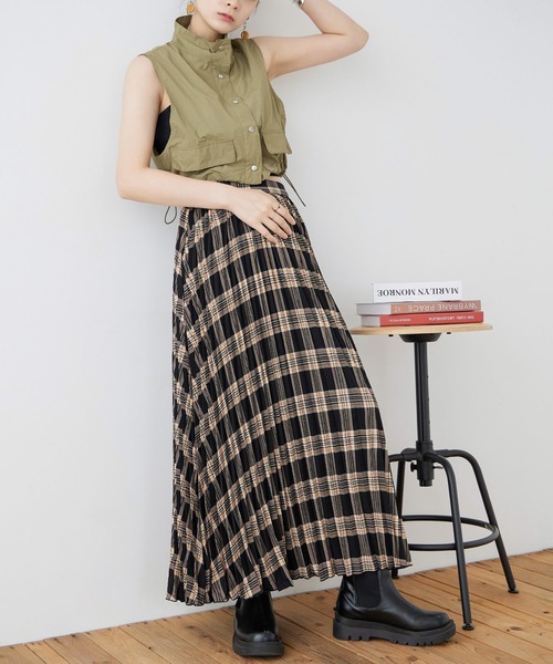 Fashion Letter(ファッションレター)の「ポプリン チェックプリント プリーツスカート(スカート・レディース・ブルー/グリーン/ブラック・M)」の21枚目の写真