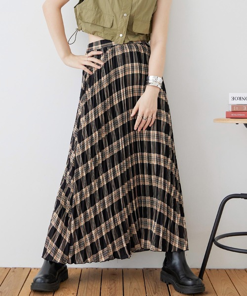 Fashion Letter(ファッションレター)の「ポプリン チェックプリント プリーツスカート(スカート・レディース・ブルー/グリーン/ブラック・M)」の22枚目の写真