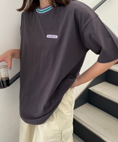nemne store(ネンネストア)の「【 低身長サイズあり】リブライン1ポイントTシャツ(Tシャツ/カットソー・レディース・スミクロ/オートミール/アイボリー・SMALL/MEDIUM)」の10枚目の写真