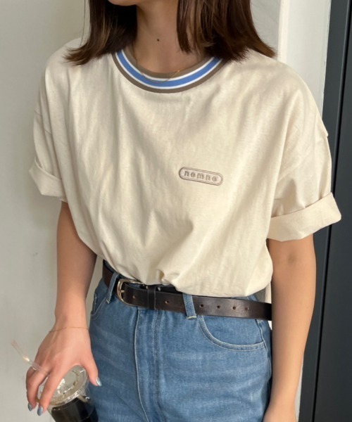 nemne store(ネンネストア)の「【 低身長サイズあり】リブライン1ポイントTシャツ(Tシャツ/カットソー・レディース・スミクロ/オートミール/アイボリー・SMALL/MEDIUM)」の8枚目の写真
