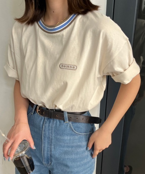 nemne store(ネンネストア)の「【 低身長サイズあり】リブライン1ポイントTシャツ(Tシャツ/カットソー・レディース・スミクロ/オートミール/アイボリー・SMALL/MEDIUM)」の13枚目の写真