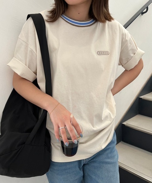 nemne store(ネンネストア)の「【 低身長サイズあり】リブライン1ポイントTシャツ(Tシャツ/カットソー・レディース・スミクロ/オートミール/アイボリー・SMALL/MEDIUM)」の11枚目の写真