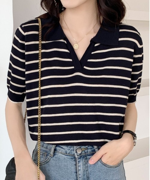 gossip!ロサンゼルス(ゴシップロサンゼルス)の「スキッパーボーダーニット(Tシャツ/カットソー・レディース・アイボリー/ブラック・FREE)」の7枚目の写真