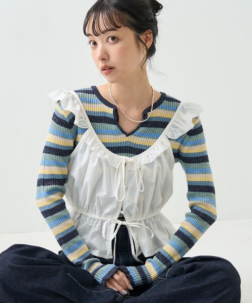 FREAK'S STORE（フリークスストア）の「フリル ビスチェ（キャミソール・レディース・ブラック/オフホワイト・ﾌﾘ-）」の2枚目の写真