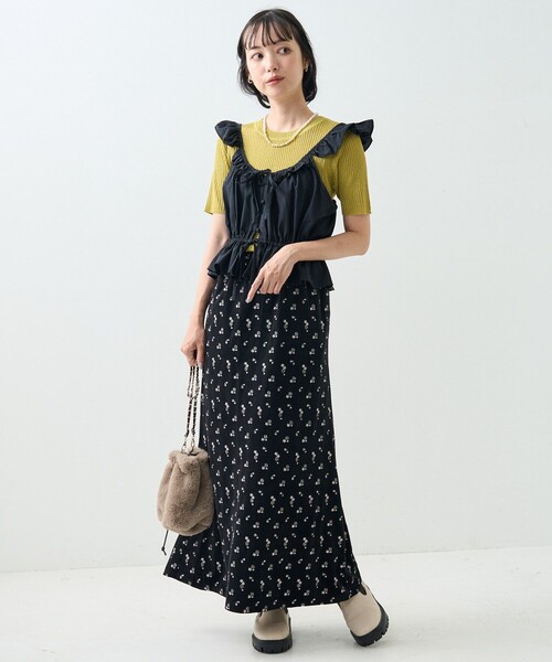 FREAK'S STORE（フリークスストア）の「フリル ビスチェ（キャミソール・レディース・ブラック/オフホワイト・ﾌﾘ-）」の6枚目の写真