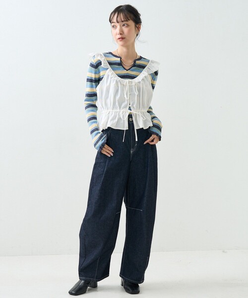 FREAK'S STORE（フリークスストア）の「フリル ビスチェ（キャミソール・レディース・ブラック/オフホワイト・ﾌﾘ-）」の9枚目の写真