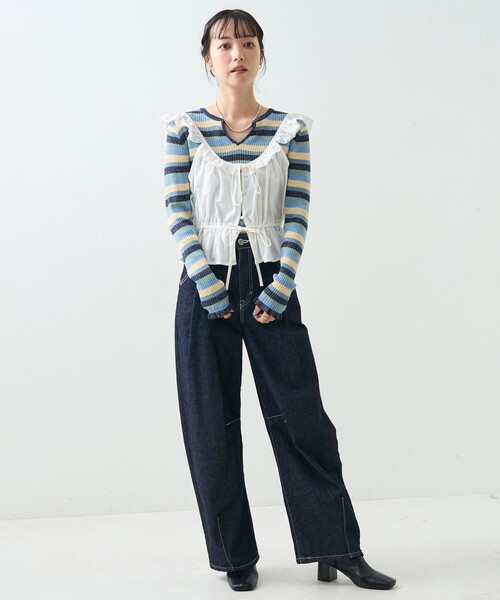 FREAK'S STORE（フリークスストア）の「フリル ビスチェ（キャミソール・レディース・ブラック/オフホワイト・ﾌﾘ-）」の12枚目の写真