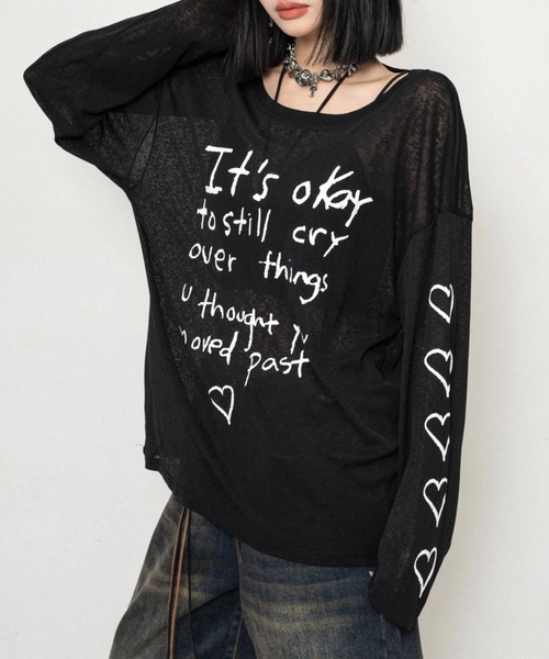 極美品♡ルネ♡ティアードトップス セール】薄手カジュアル風アイスシルク感オーバーサイズプリント